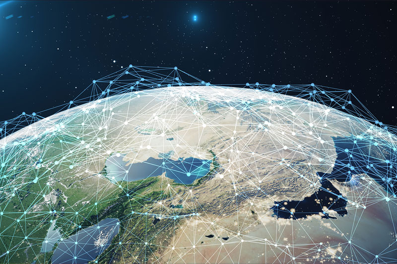 world from space with networking lines